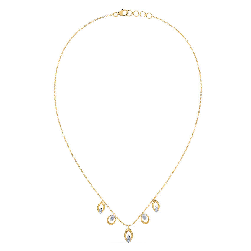 Yellow Gold Five-Station Diamond Navette Charm Necklace