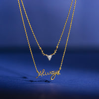 Always — Yellow Gold Double Layer Deer & Script Diamond Pendant Necklace