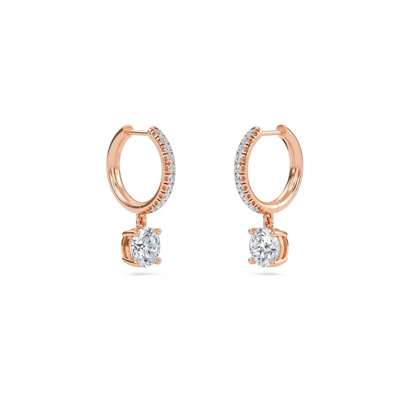 Round Diamond Huggie Drop Earrings in Gold