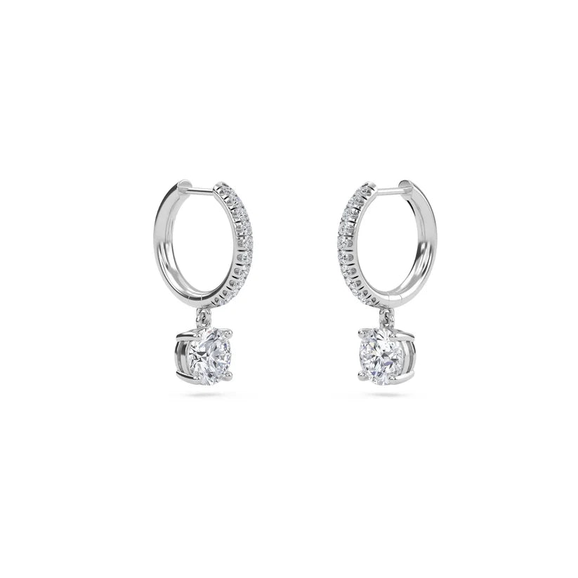 Round Diamond Huggie Drop Earrings in Gold