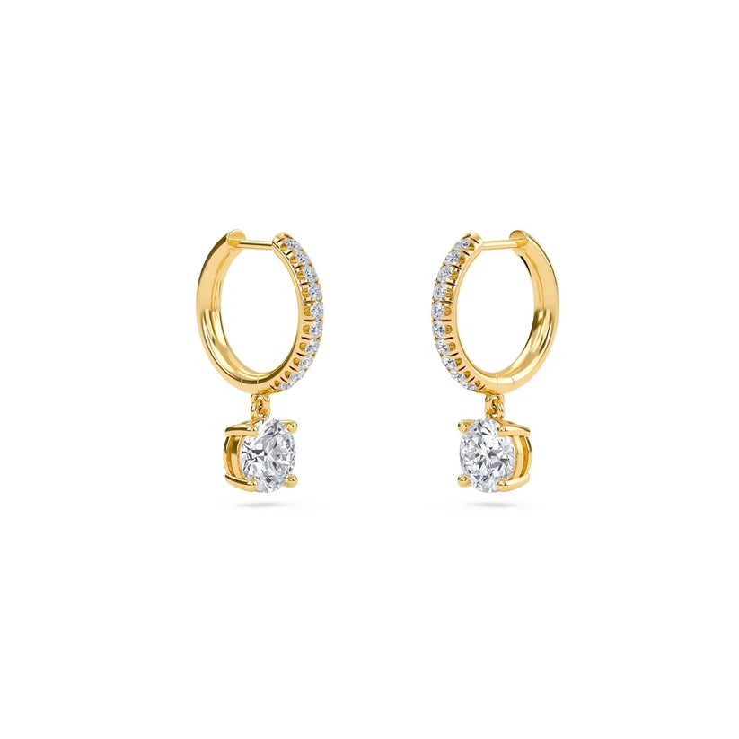 Round Diamond Huggie Drop Earrings in Gold
