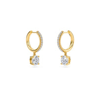 Round Diamond Huggie Drop Earrings in Gold