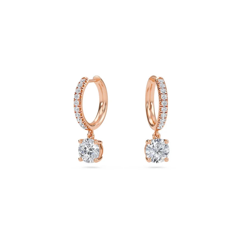 Round Diamond Huggie Drop Earrings in Gold