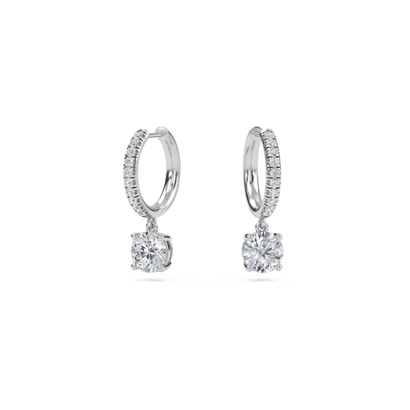 Round Diamond Huggie Drop Earrings in Gold