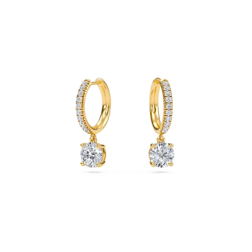 Round Diamond Huggie Drop Earrings in Gold