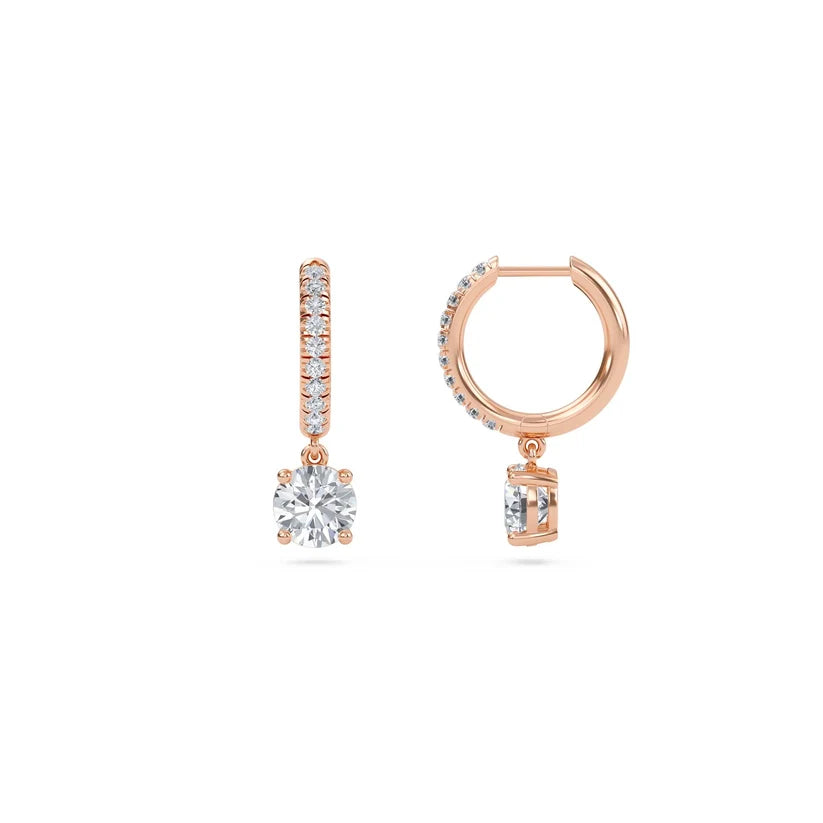 Round Diamond Huggie Drop Earrings in Gold