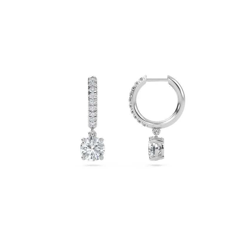 Round Diamond Huggie Drop Earrings in Gold