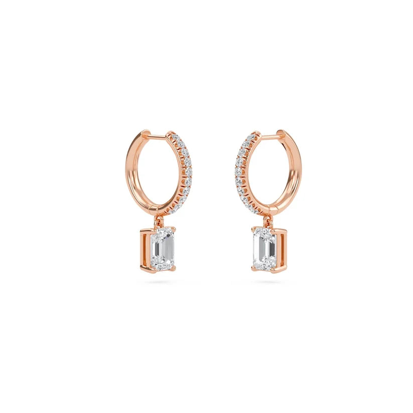 Elara Emerald-Cut Diamond Pavé Hoop Drop Earrings