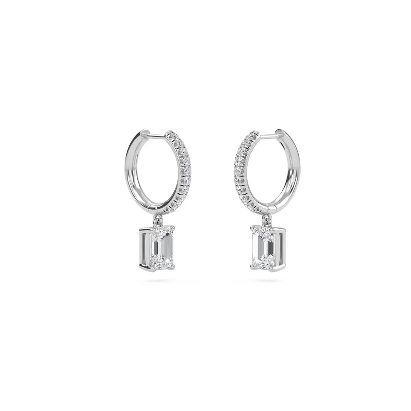 Elara Emerald-Cut Diamond Pavé Hoop Drop Earrings