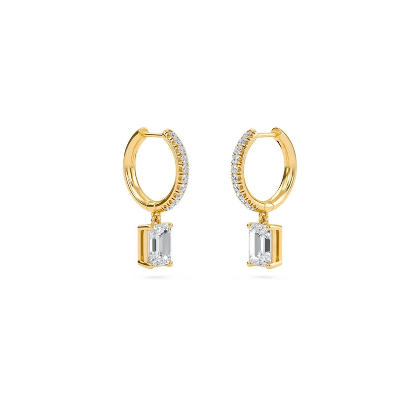 Elara Emerald-Cut Diamond Pavé Hoop Drop Earrings