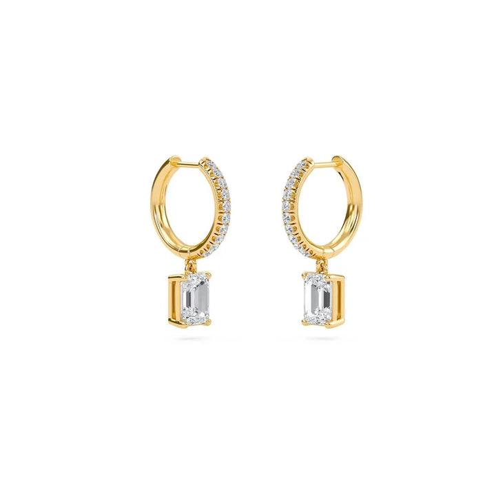 Elara Emerald-Cut Diamond Pavé Hoop Drop Earrings