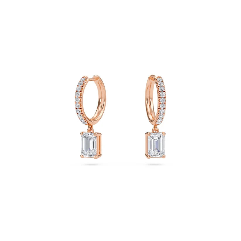 Elara Emerald-Cut Diamond Pavé Hoop Drop Earrings
