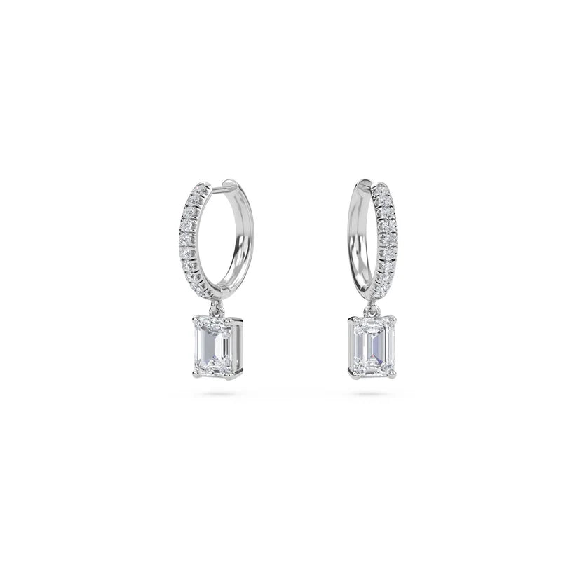 Elara Emerald-Cut Diamond Pavé Hoop Drop Earrings