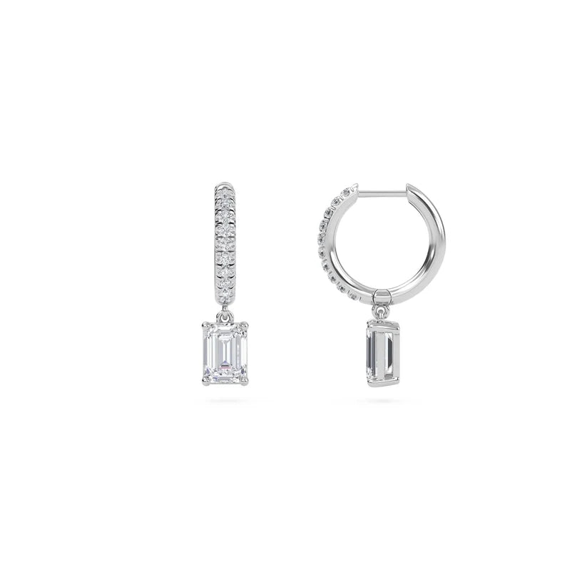Elara Emerald-Cut Diamond Pavé Hoop Drop Earrings