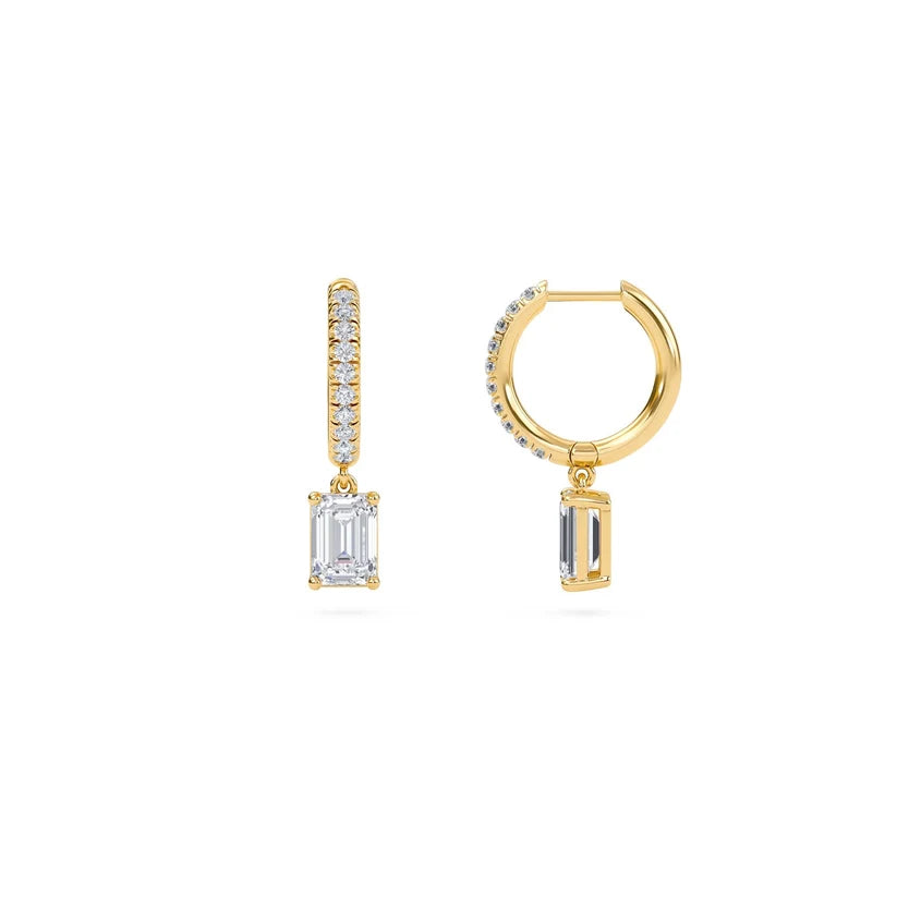 Elara Emerald-Cut Diamond Pavé Hoop Drop Earrings
