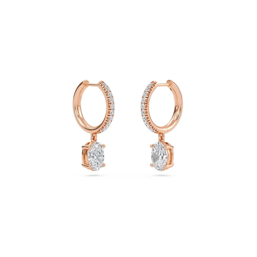 Oval-Cut Diamond Huggie Drop Earrings in Gold