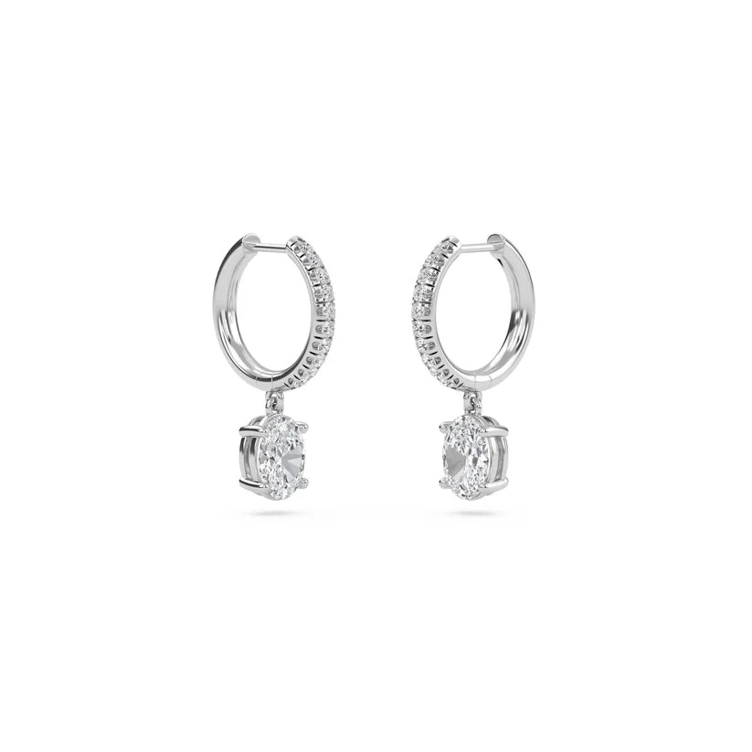 Oval-Cut Diamond Huggie Drop Earrings in Gold