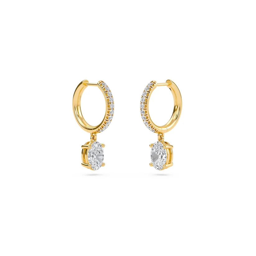 Oval-Cut Diamond Huggie Drop Earrings in Gold