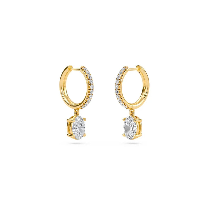 Oval-Cut Diamond Huggie Drop Earrings in Gold