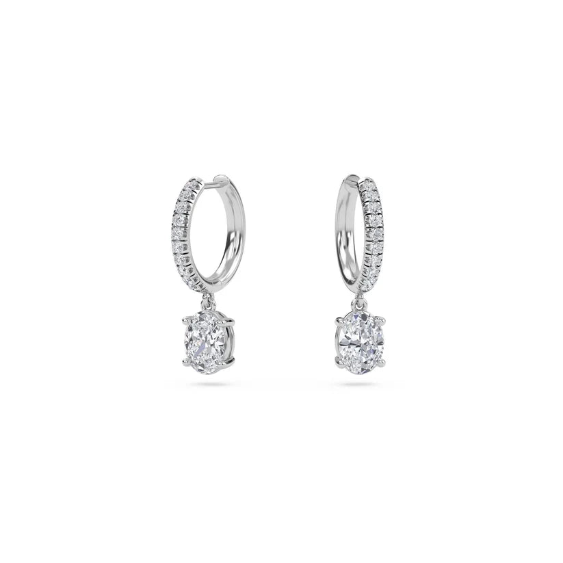 Oval-Cut Diamond Huggie Drop Earrings in Gold