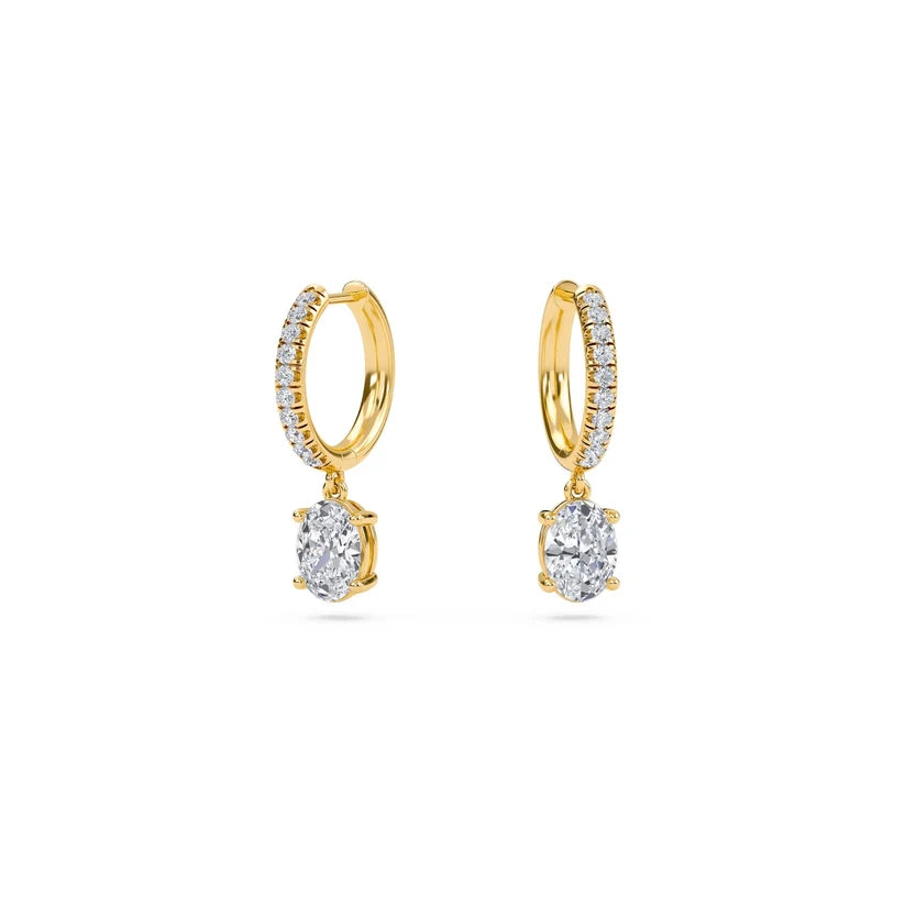 Oval-Cut Diamond Huggie Drop Earrings in Gold