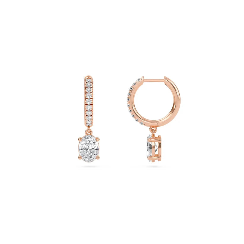 Oval-Cut Diamond Huggie Drop Earrings in Gold