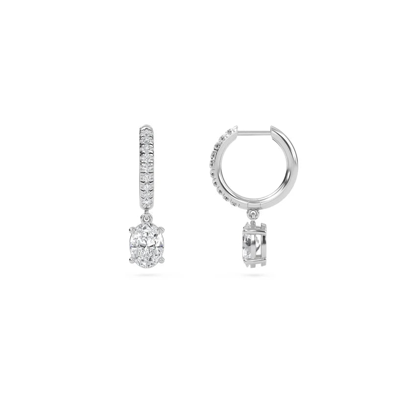 Oval-Cut Diamond Huggie Drop Earrings in Gold