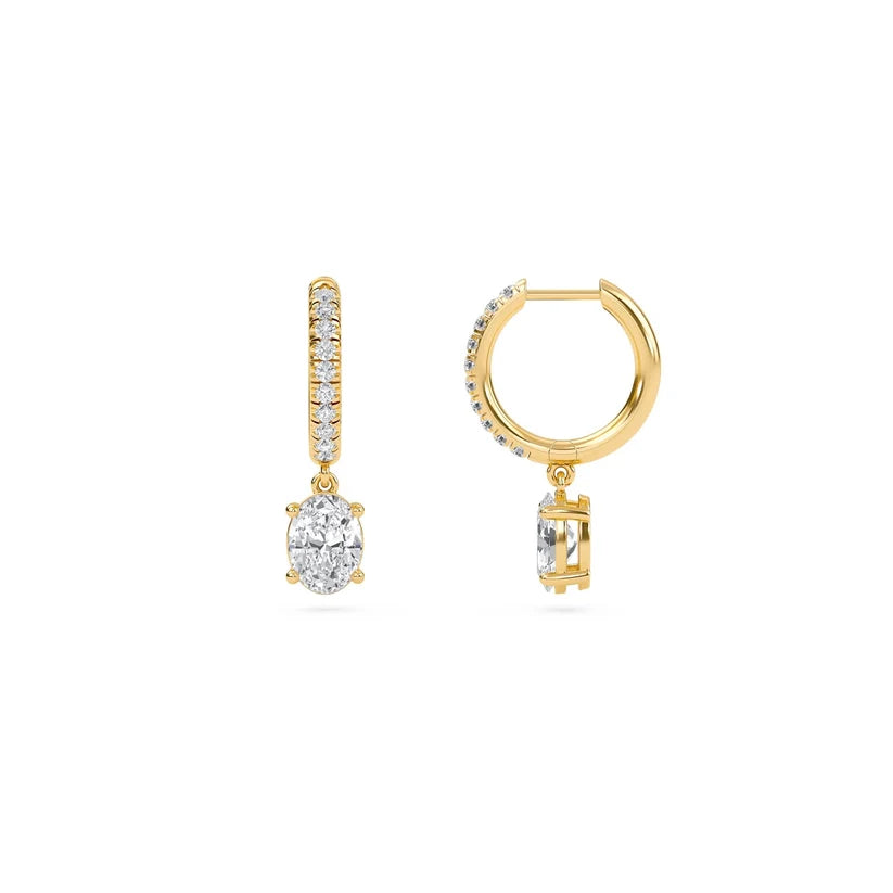 Oval-Cut Diamond Huggie Drop Earrings in Gold