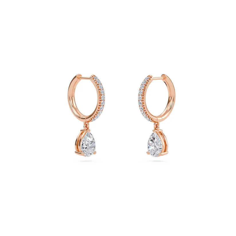 Pear-Shaped Diamond Drop Huggie Earrings in Gold