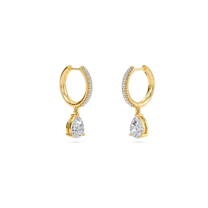 Pear-Shaped Diamond Drop Huggie Earrings in Gold