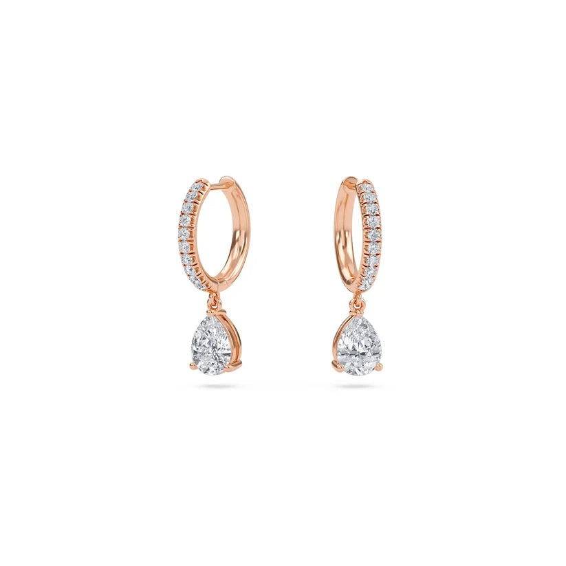 Pear-Shaped Diamond Drop Huggie Earrings in Gold