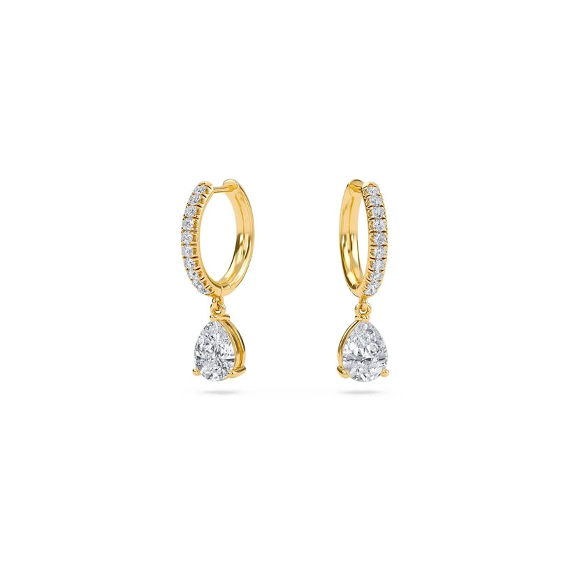 Pear-Shaped Diamond Drop Huggie Earrings in Gold