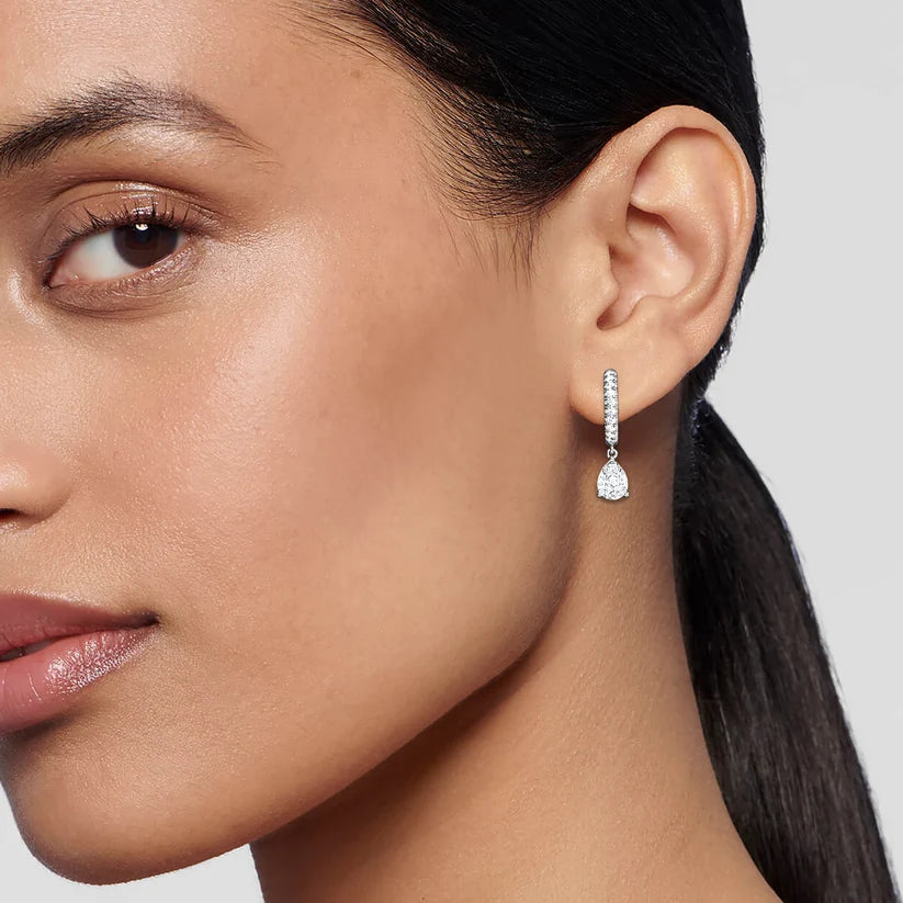 Pear-Shaped Diamond Drop Huggie Earrings in Gold