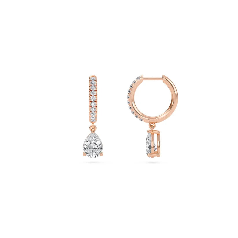 Pear-Shaped Diamond Drop Huggie Earrings in Gold