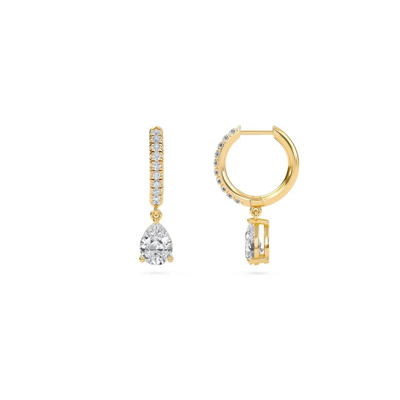 Pear-Shaped Diamond Drop Huggie Earrings in Gold