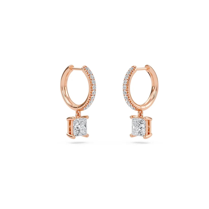 Princess-Cut Diamond Huggie Drop Earrings in Gold