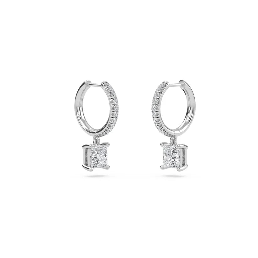 Princess-Cut Diamond Huggie Drop Earrings in Gold