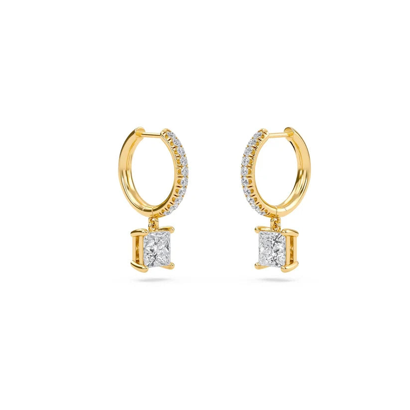 Princess-Cut Diamond Huggie Drop Earrings in Gold
