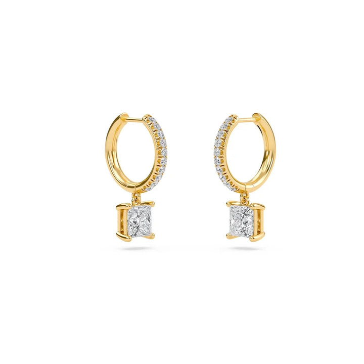 Princess-Cut Diamond Huggie Drop Earrings in Gold