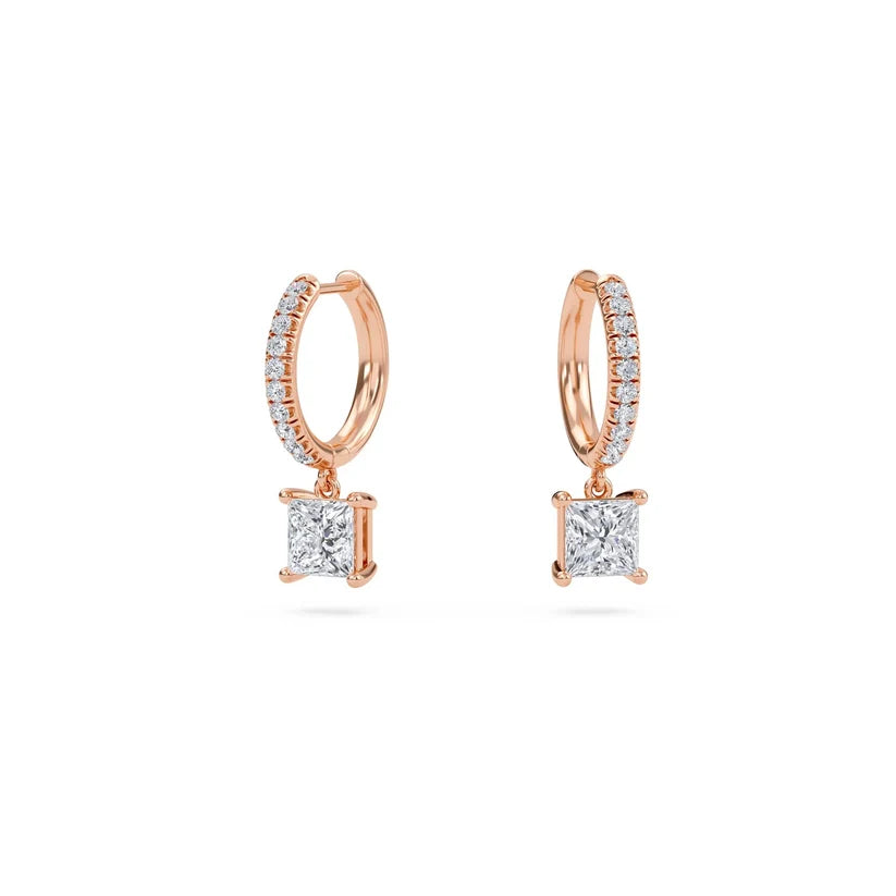 Princess-Cut Diamond Huggie Drop Earrings in Gold