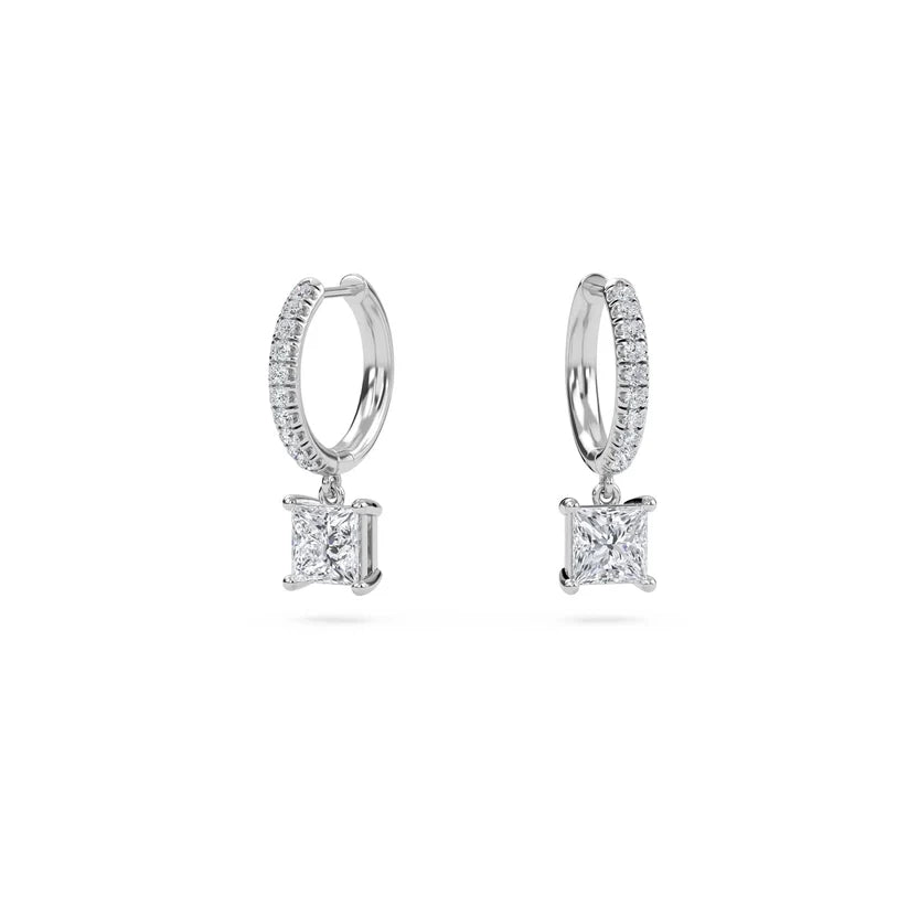 Princess-Cut Diamond Huggie Drop Earrings in Gold