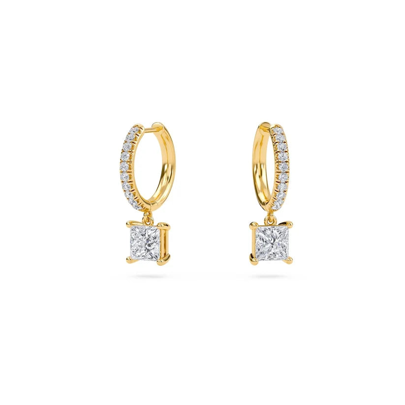 Princess-Cut Diamond Huggie Drop Earrings in Gold