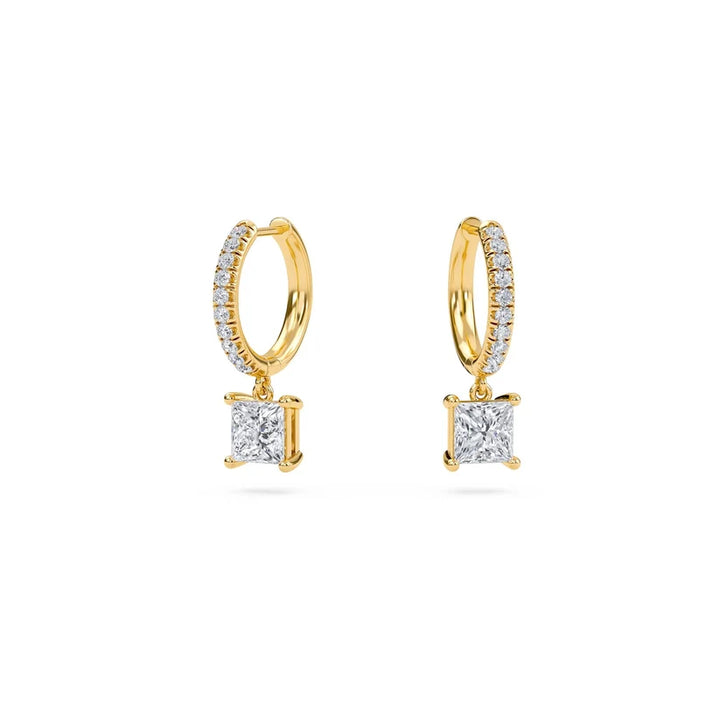 Princess-Cut Diamond Huggie Drop Earrings in Gold