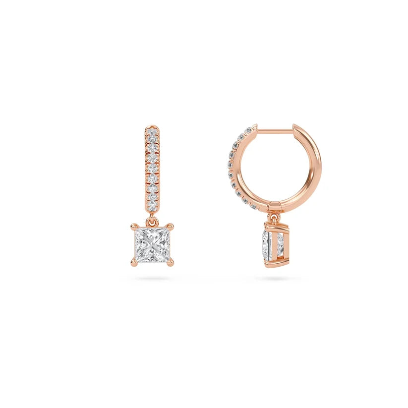 Princess-Cut Diamond Huggie Drop Earrings in Gold