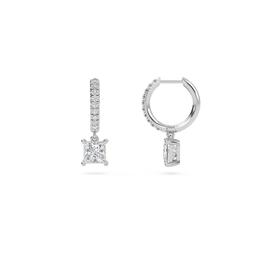 Princess-Cut Diamond Huggie Drop Earrings in Gold