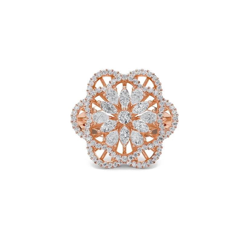 Floral Majesty Diamond Halo Gold Statement Ring