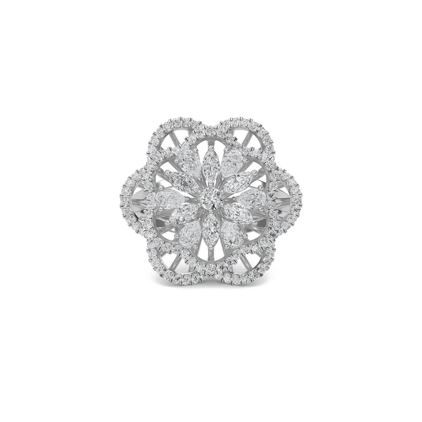 Floral Majesty Diamond Halo Gold Statement Ring