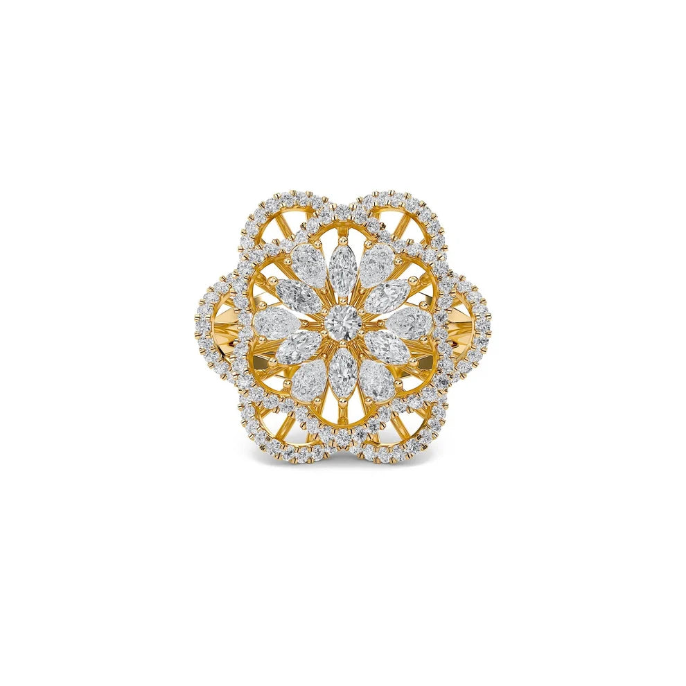 Floral Majesty Diamond Halo Gold Statement Ring