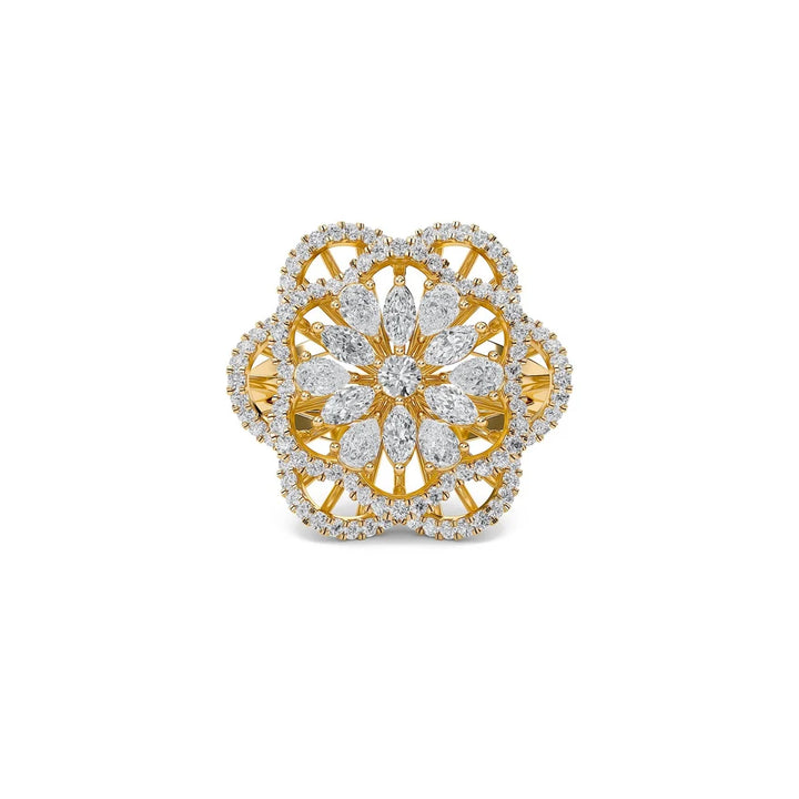 Floral Majesty Diamond Halo Gold Statement Ring