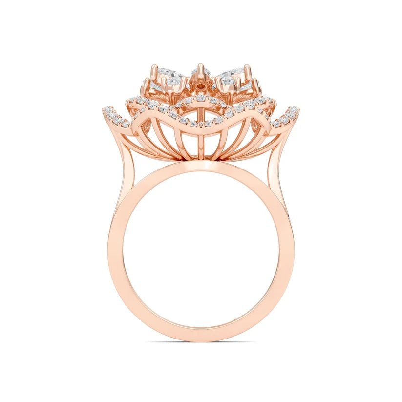 Floral Majesty Diamond Halo Gold Statement Ring